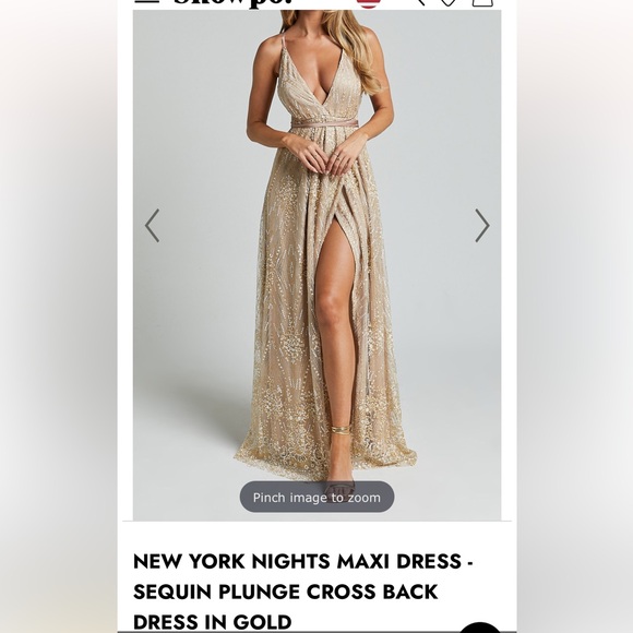 New York Nights Maxi Dress - Sequin Plunge Cross Back Dress in Gold